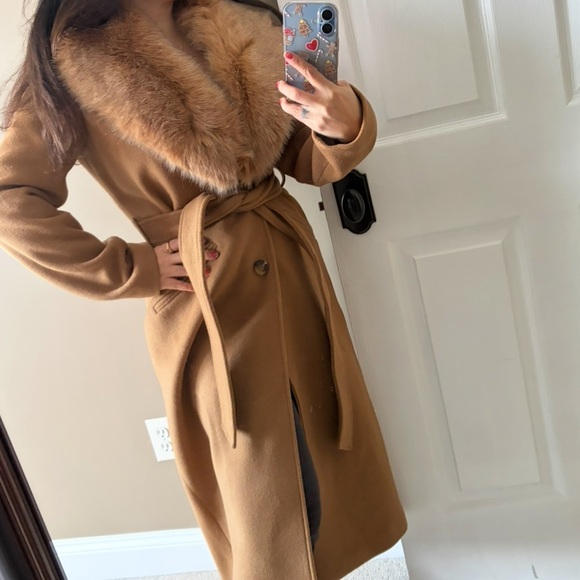 Michael Kors Jackets & Blazers - MK Michael Kors belted Woolf face fur collar coat camel brown xs classic beauty